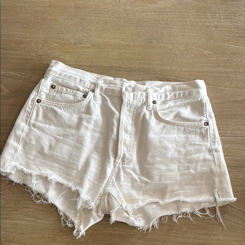 Agolde White Distressed Jean Shorts